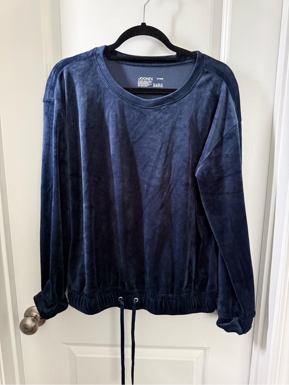 Jockey Men's Navy Velvet Crewneck Sweatshirt with Drawstring Hem